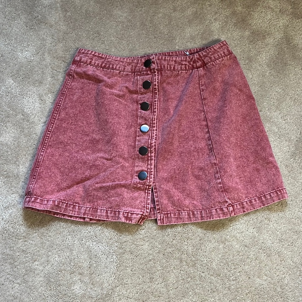 Entro Rust Color Button Fly Mini Skirt
